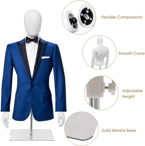 Miniatura 5 de Giantex Maniquí femenino Torso Altura ajustable Brazos desmontables Forma de vestido Exhibición con soporte de metal, blanco brillante