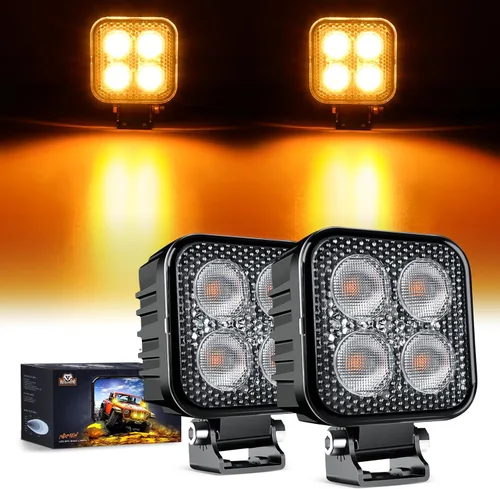 Nilight 2 unidades de focos LED ámbar cuadrados de 3 pulgadas y 15W con EMC integrado, haz de luz de inundación para iluminación todoterreno, luz