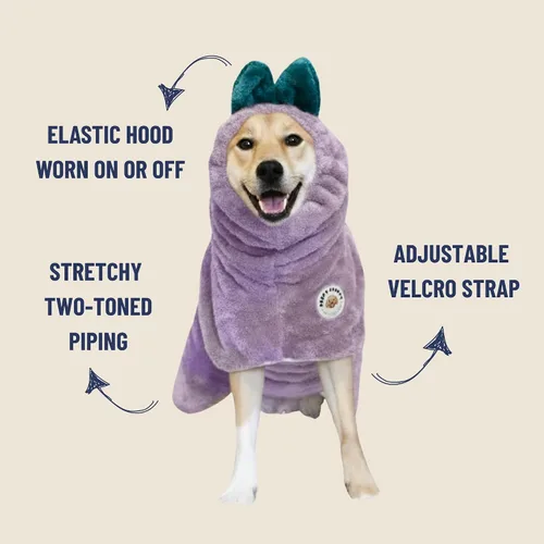 Miniatura 4 de DERPYCHAPPY Bata de Toalla Premium para Perros y Albornoz para Perros para Secar Perros Hecho en Corea Toalla de Baño de Microfibra Súper