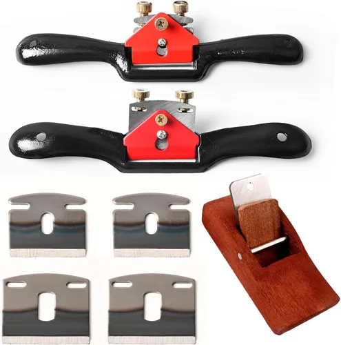Juego de Cepillo Curvo Ajustable de 2 piezas, 4 Cuchillas de Metal y 1 Cepillo de Carpintería Portátil, Perfecto para Artesanía en Madera y Trabajo