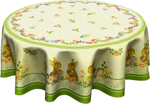 Mantel Redondo de Pascua de 60 Pulgadas - Mantel de Mesa de Conejito Mantel de Huevos de Conejo Mantel Floral Colorido Cubierta de Mesa Decoraciones