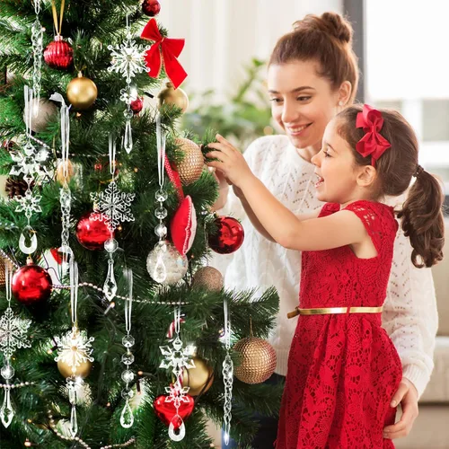 Miniatura 5 de 20 piezas de adornos de Navidad Adornos para árbol de Navidad colgantes Adornos de copo de nieve de acrílico con cristales de carámbano con dijes