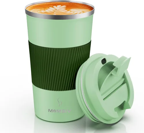 Miniatura 10 de MOMSIV Taza de viaje de 17 onzas, taza de café aislada con tapa a prueba de fugas, vaso reutilizable de doble pared de acero inoxidable al vacío