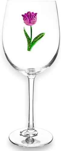 THE QUEENS' JEWELS Tulip - Copa de vino con tallo con joyas, 21 onzas, regalo único para mujeres, cumpleaños, lindo, divertido, sin pintar,
