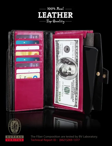 Miniatura 2 de Demon&Hunter Cartera de piel auténtica con bloqueo RFID de gran capacidad para mujer DZA2083, DZA2083R x Rosa, Cartera RFID