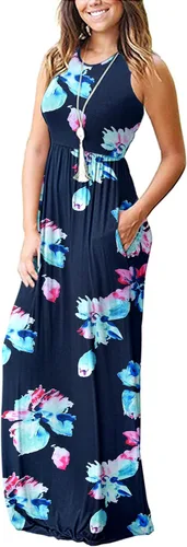 Miniatura 2 de Molerani - Vestido largo casual para mujer, sin mangas, cuello en V profundo, holgado y liso.