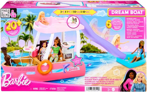 Miniatura 7 de Set de juego de barco de ensueño de Barbie con más de 20 accesorios temáticos marinos de tamaño para muñecas de moda, incluyendo piscina, tobogán