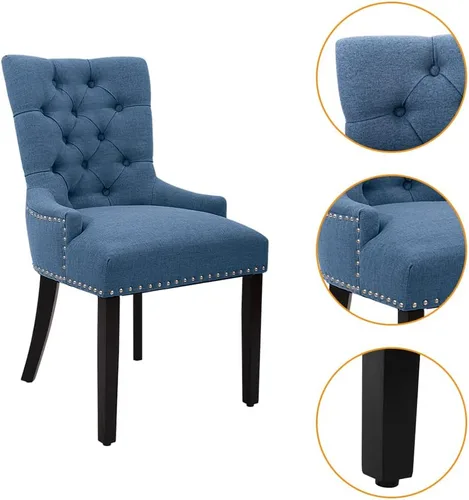 Miniatura 6 de CangLong Juego de 2 sillas modernas y elegantes tapizadas con botones y ribete de cabeza de clavo, para dormitorio, comedor, color azul
