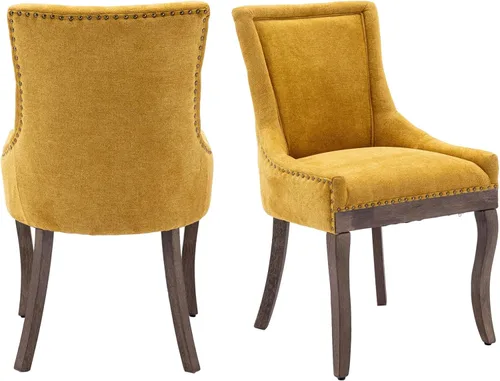 Miniatura 19 de Aoowow Juego de 2 sillas laterales tapizadas vintage de tela, sillas de madera maciza para cocina, comedor con cabezas de clavo, patas de madera