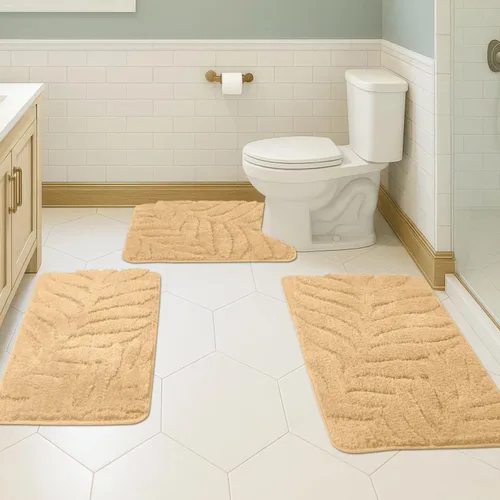 Miniatura 10 de Juego de 3 alfombras de baño suaves y absorbentes, peludas, suaves, antideslizantes, para ducha, bañera y bañera, lavables a máquina