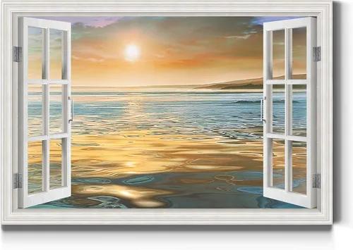 Miniatura 14 de Renditions Gallery Lienzo decorativo para pared, vista de barco viejo atracado en la playa de arena blanca, obra de arte para colgar en la pared