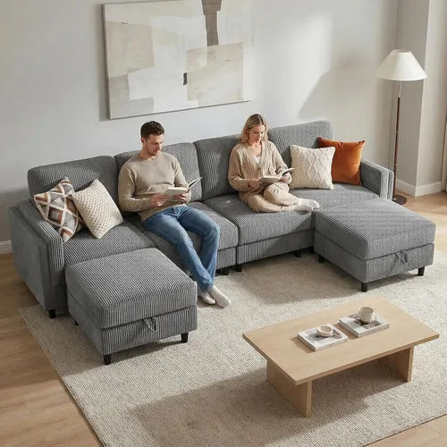 Miniatura 32 de KKL Sofá modular de 84 pulgadas, sofás de 3 plazas para sala de estar con almacenamiento, sofá modular de asiento profundo seccional, funda