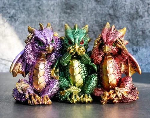 Miniatura 7 de Ebros Gift Conjunto metálico colorido de dragón bebé tres sabios ver oír hablar no mal crías caprichosas Wyrmlings dragones figuras como mito