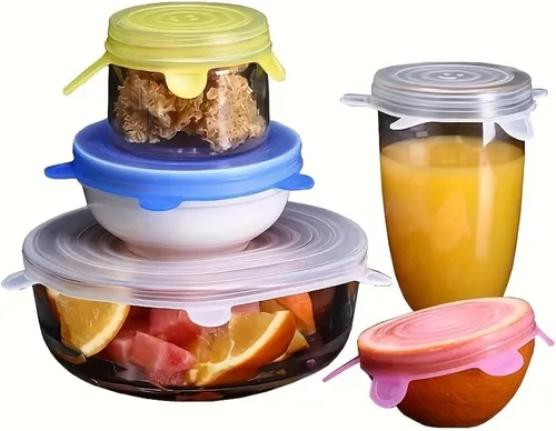 Tapas elásticas de silicona, 6 tamaños, fundas reutilizables para almacenamiento de alimentos para cuencos, frutas y recipientes (rosa, 6 unidades)