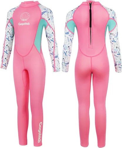 Gogokids Traje de neopreno de manga larga de 0.098 pulgadas para niños y niñas, con protección UV 50+ y cremallera trasera, cálido traje completo