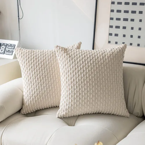 Miniatura 46 de Kevin Textile - Juego de 2 fundas de almohada decorativas de pana de 22 x 22 pulgadas, suaves, estilo bohemio, a rayas, decoración moderna del hogar