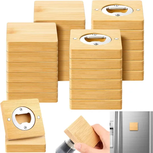 Miniatura 14 de Vesici 24 piezas Abrebotellas magnético 6.35 cm DIY Bambú en forma de biberón Abrebotellas de madera Imán para nevera Adhesivo para refrigerador