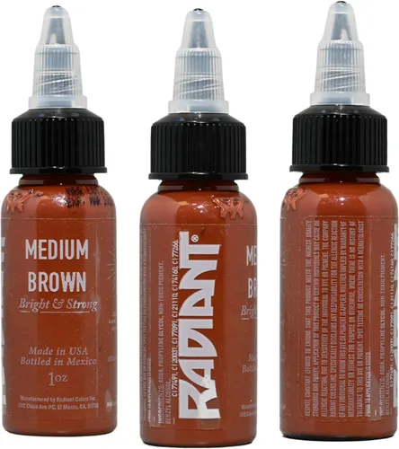 Miniatura 5 de Radiant Colors Botella de tinta de tatuaje, 1 onza, marrón cálido de tono medio, alta carga de pigmento, vegano, fabricado en Estados Unidos