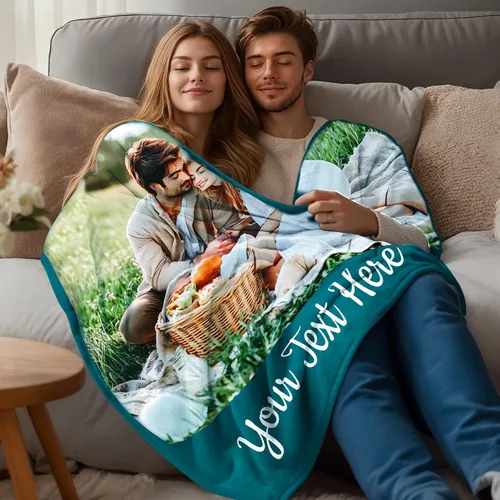 Miniatura 2 de Mantas personalizadas con 1 foto y texto impreso en Estados Unidos Manta personalizada con imagen de 30 x 40 pulgadas Mantas personalizadas