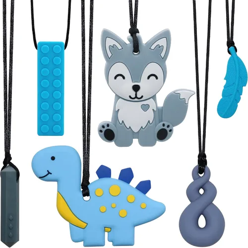 Collares Masticables para Niños Sensoriales, Juguetes Sensoriales para Niños con Autismo, TDAH, TEP, Paquete de 6 Collares Masticables para Alivio
