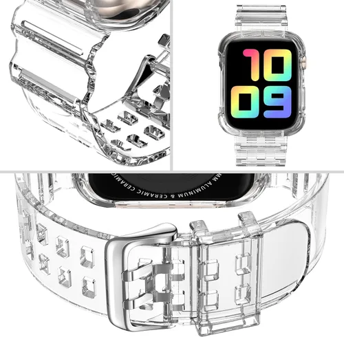 Miniatura 3 de DABAOZA - Correa compatible con Apple Watch de 49 mm, 46 mm, 45 mm, 44 mm, 42 mm, 41 mm, 40 mm, 38 mm, con protector, correa de TPU brillante