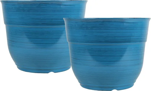 Miniatura 7 de Garden Elements Maceta de plástico cepillada y brillante para interior y exterior, grande, azul oscuro, 15 pulgadas