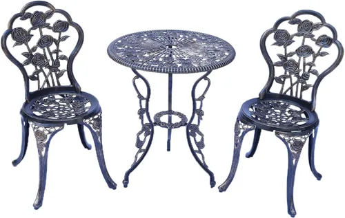 KAILI - Juego de muebles de exterior de bistró con patrón de rosas, 1 mesa y 2 sillas para jardín, patio, porche (Rosa-Bronceado)