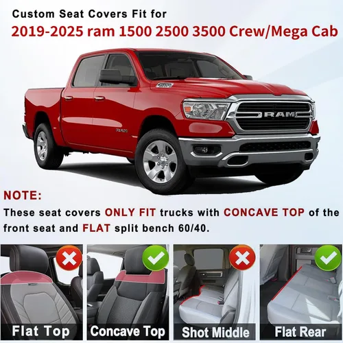 Miniatura 6 de Huidasource Juego completo de fundas de asiento de automóvil para Dodge Ram, delantero y trasero, de cuero impermeable, protector de cojín de Juego