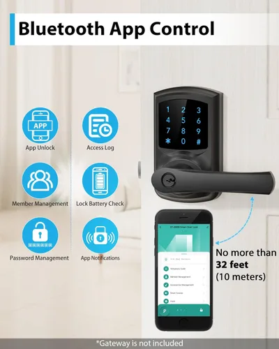 Miniatura 4 de Hidalife Cerradura de puerta inteligente con asa, cerradura digital de entrada sin llave con teclado para puertas delanteras, pantalla táctil