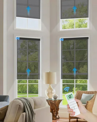 Miniatura 18 de Tokblind Persianas enrollables motorizadas de filtrado de luz con control remoto, persianas inteligentes para ventanas compatibles con Alexa Google