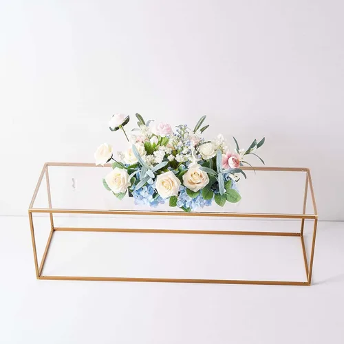 Miniatura 21 de Efavormart - Paquete de 2 soportes de metal para flores de boda de 12 pulgadas, soporte geométrico para centro de mesa Dorado