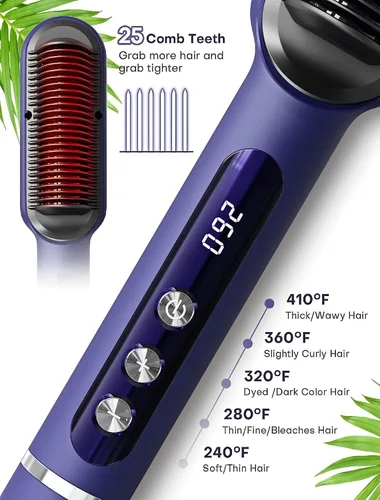 Miniatura 5 de Cepillo alisador de cabello iónico mejorado, peine alisador para mujeres con 9 ajustes de temperatura, pantalla LED, calentamiento rápido