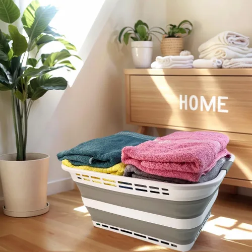 Miniatura 4 de SAMMART Cesta plegable de plástico para la ropa sucia de 42L (11 galones), contenedor de almacenamiento plegable y organizador, tina de lavado