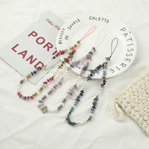 Miniatura 5 de 6 dijes con cuentas para teléfono, correas con cuentas de frutas, estrellas, perlas falsas y arcoíris, cadenas de teléfono con cuentas para cámara