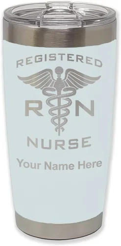 Miniatura 15 de LaserGram Vaso aislado al vacío de 20 onzas, enfermera registrada RN, grabado personalizado incluido (negro)