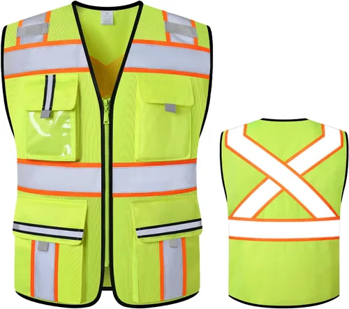 Miniatura 8 de Chaleco de seguridad clase 2 con cremallera frontal y múltiples bolsillos, chaleco de alta visibilidad, cumple con las normas ANSI/ISEA Amarillo