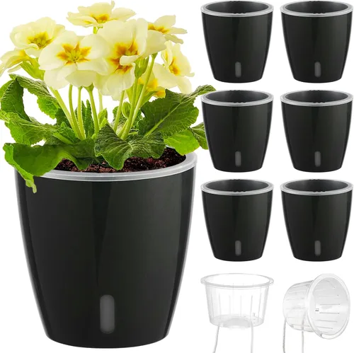 Miniatura 14 de Macetas de riego automático para plantas de interior, paquete de 16 macetas de riego automático con orificios de drenaje, macetas pequeñas