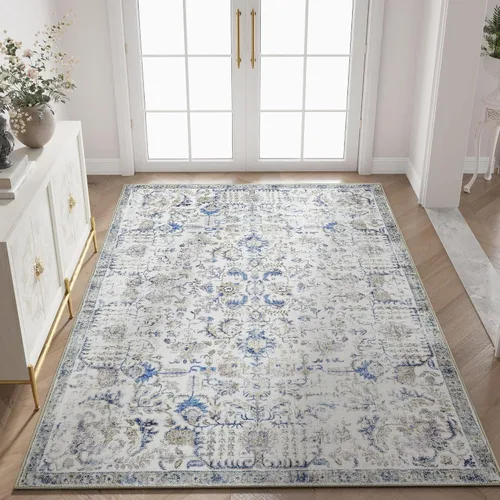 Miniatura 16 de jinchan Kalen - Alfombra de área lavable con diseño floral vintage, alfombra de entrada de medio círculo de 2 x 3, tapete de media luna de pelo