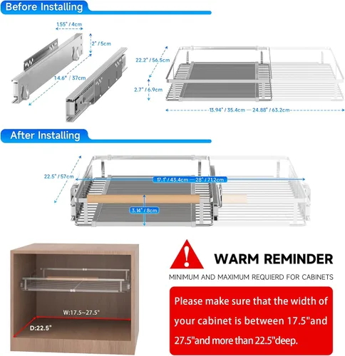 Miniatura 2 de Organizador de gabinete extraíble, estantes extraíbles expandibles de 17.1 ~ 28 pulgadas de ancho x 22.5 pulgadas de profundidad para armarios