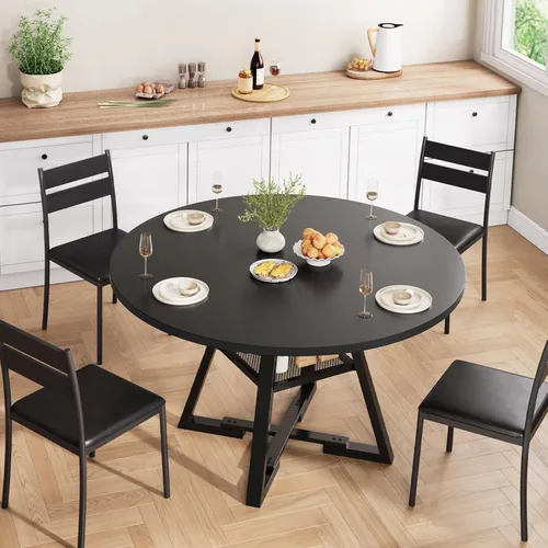 Miniatura 6 de Jocoevol Mesa de comedor redonda para 4, mesa de pedestal circular de cocina, comedor, mesa de pedestal, muebles de cocina y comedor de madera que