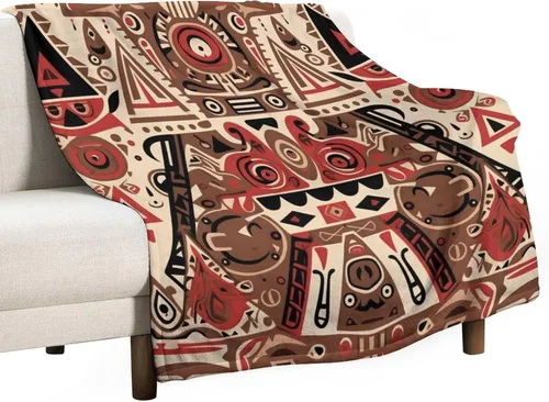 Miniatura 14 de Mantas de franela con patrón artístico rojo, beige, marrón oscuro, manta de franela de pintura al óleo abstracta de 30 x 40 pulgadas para sofá, cama