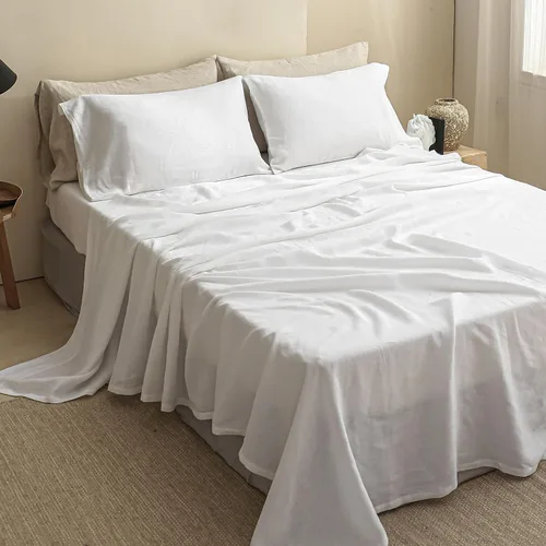 Simple&Opulence Juego de sábanas 100% lino tamaño King, 6 piezas de sábanas de lino francés natural, juego de ropa de cama transpirable suave y