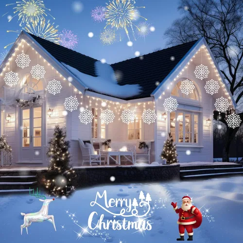 Miniatura 2 de Luces de Navidad Brightown estilo carámbano para exterior - Enchufe de 3.2 m, 5 gotas, 240 LED, luz de ventana con forma de copo de nieve con 8