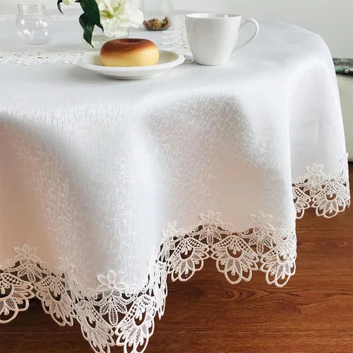 Miniatura 2 de Mantel de encaje para mesas de comedor redondas de 70 pulgadas, diseño de peonías blancas, vintage, para fiestas, bodas, tela lavable para banquetes