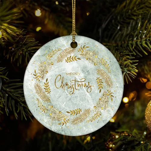 Cheyan Adorno de Navidad de mármol de Navidad, adorno de árbol de Navidad para decoración del hogar, adorno de porcelana de mármol natural, adorno