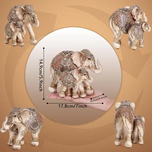 Miniatura 2 de Estatuas de elefante para decoración del hogar, decoración de elefante para mamá y bebé para sala de estar, estante, buena suerte, familia, figura