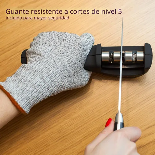 Miniatura 5 de Accesorios para cuchillos de cocina 4 en 1: afilador de cuchillos de 3 etapas ayuda a reparar, restaurar, pulir hojas y guante resistente a cortes