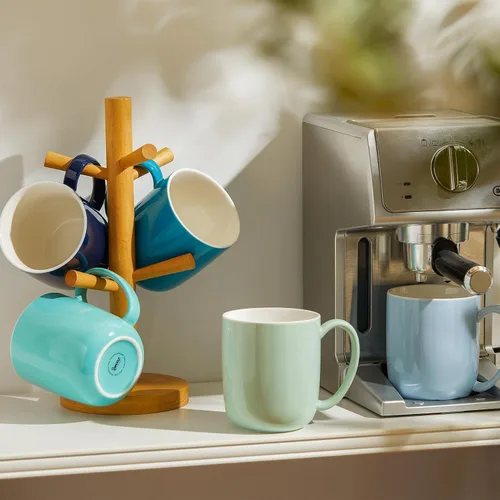Miniatura 7 de Sweese Juego de 6 tazas de café de porcelana grandes de 20 onzas, tazas de café grandes de porcelana con mango grande, vasos de gran