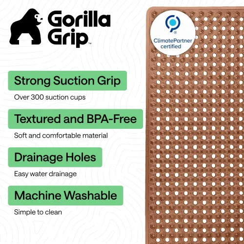Miniatura 2 de GORILLA GRIP Alfombrilla para bañera patentada, lavable a máquina, con ventosas y orificios de drenaje para mantener las bañeras limpias, suave
