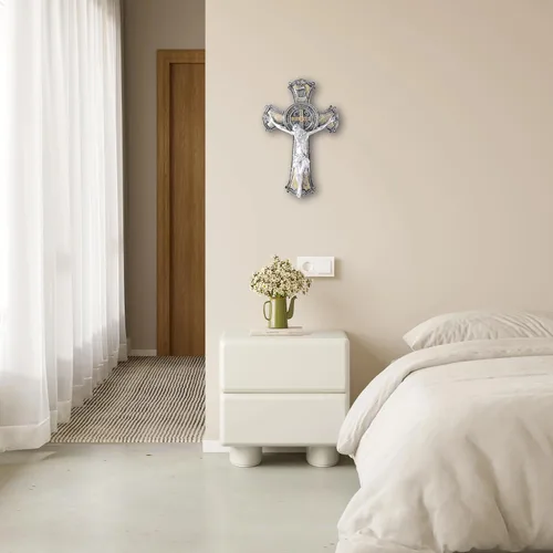 Miniatura 7 de Taprion Crucifijo de pared - Arte de pared de resina de San Benito - Cruz dorada de 10 pulgadas da bendición y lo sagrado espiritual: regalo de fe